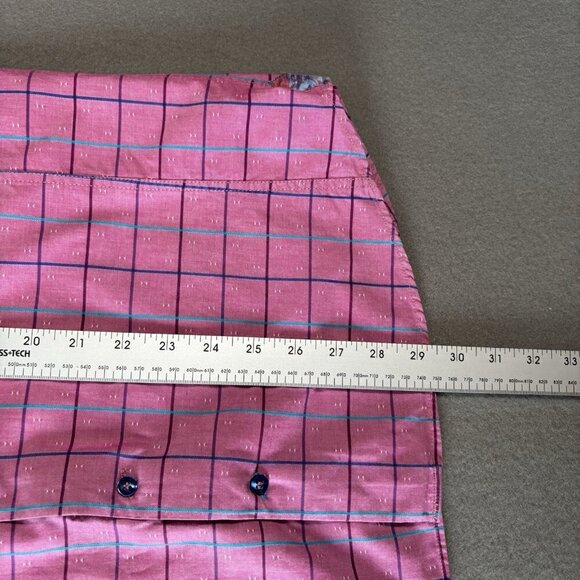 Au Noir Mens Button Up Shirt Size 3 M Pink Plaid Pattern Contrasting Flip Cuff - Picture 10 of 16